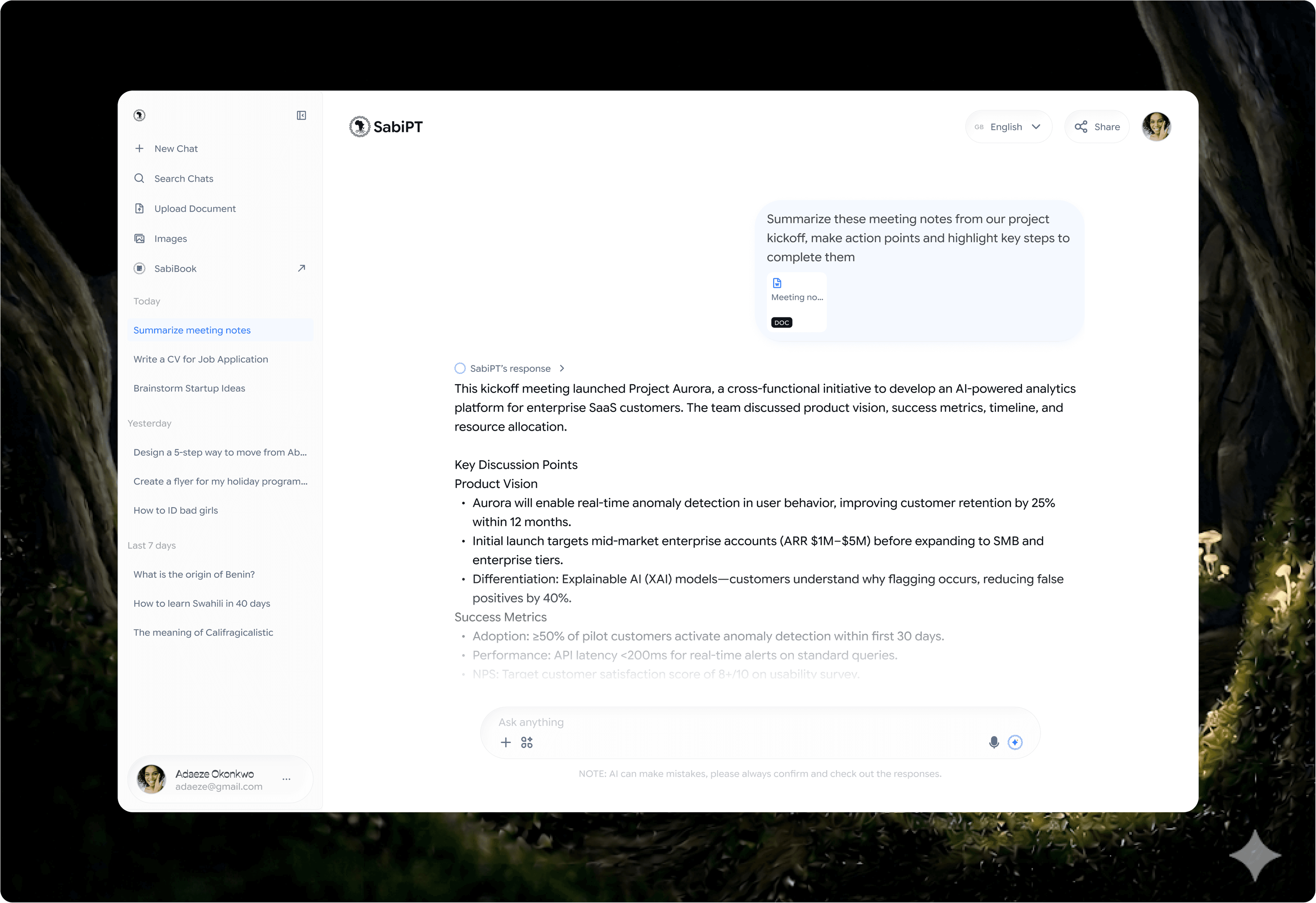 SabiPT Application Dashboard Interface 2