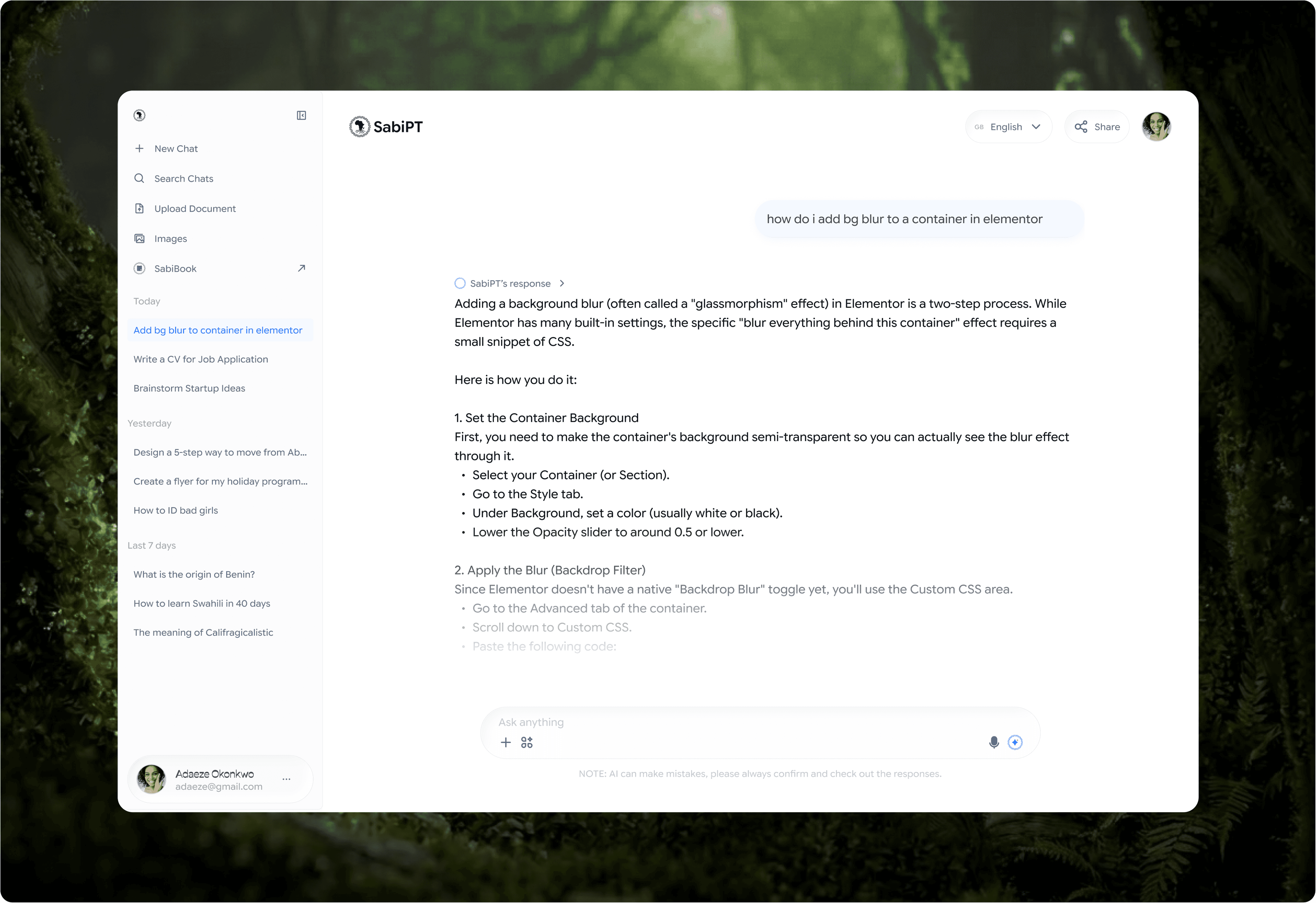 SabiPT Application Dashboard Interface 2
